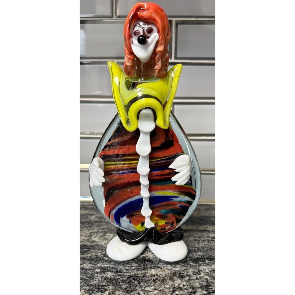 Vintage Hand Blown Murano from Italy, Art Glass Clown Figurine Multi Color 8.5'